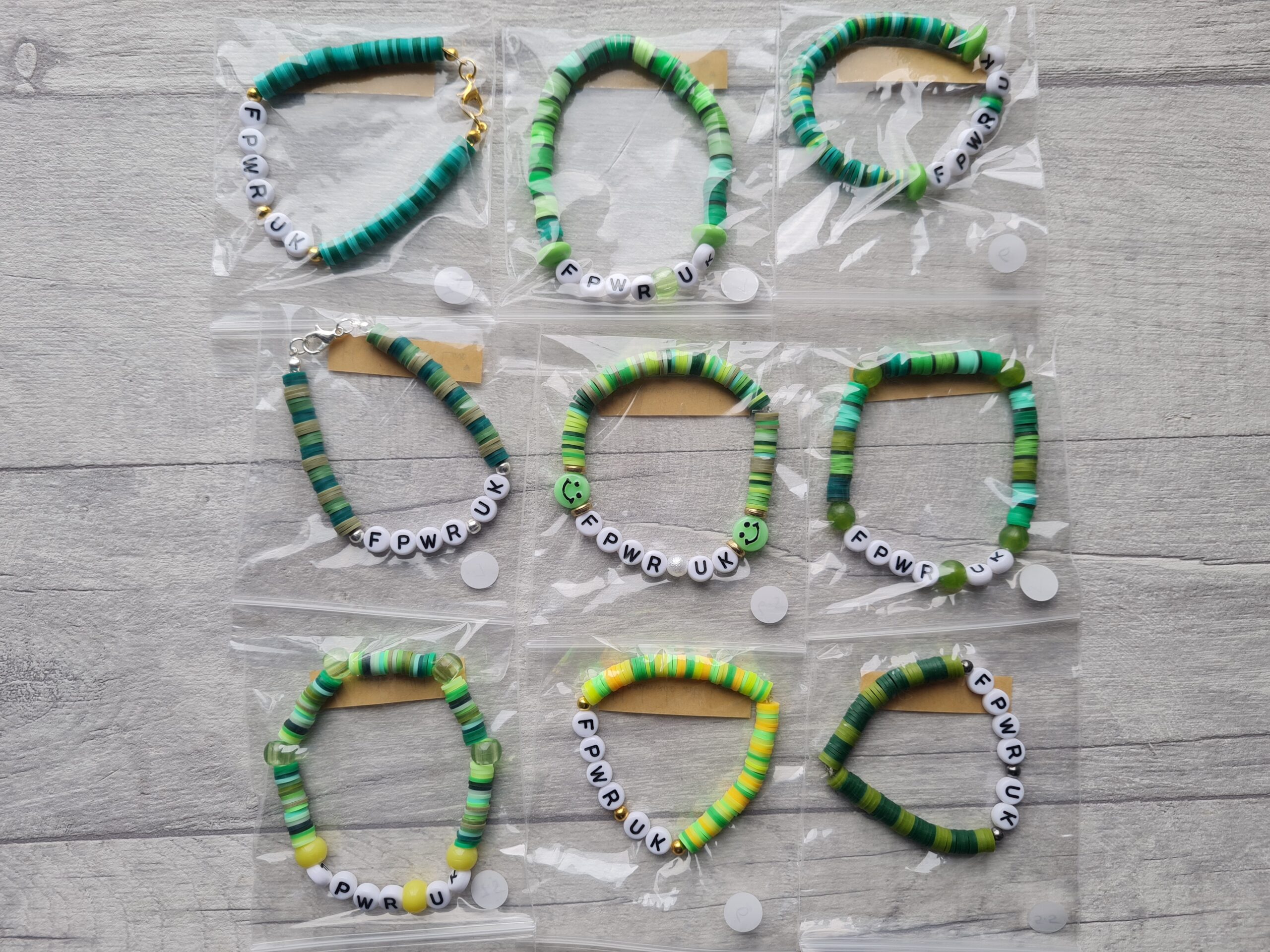 FPWR UK Beaded Bracelets | OOAK Unique Green Bracelets | Made by PWS Families