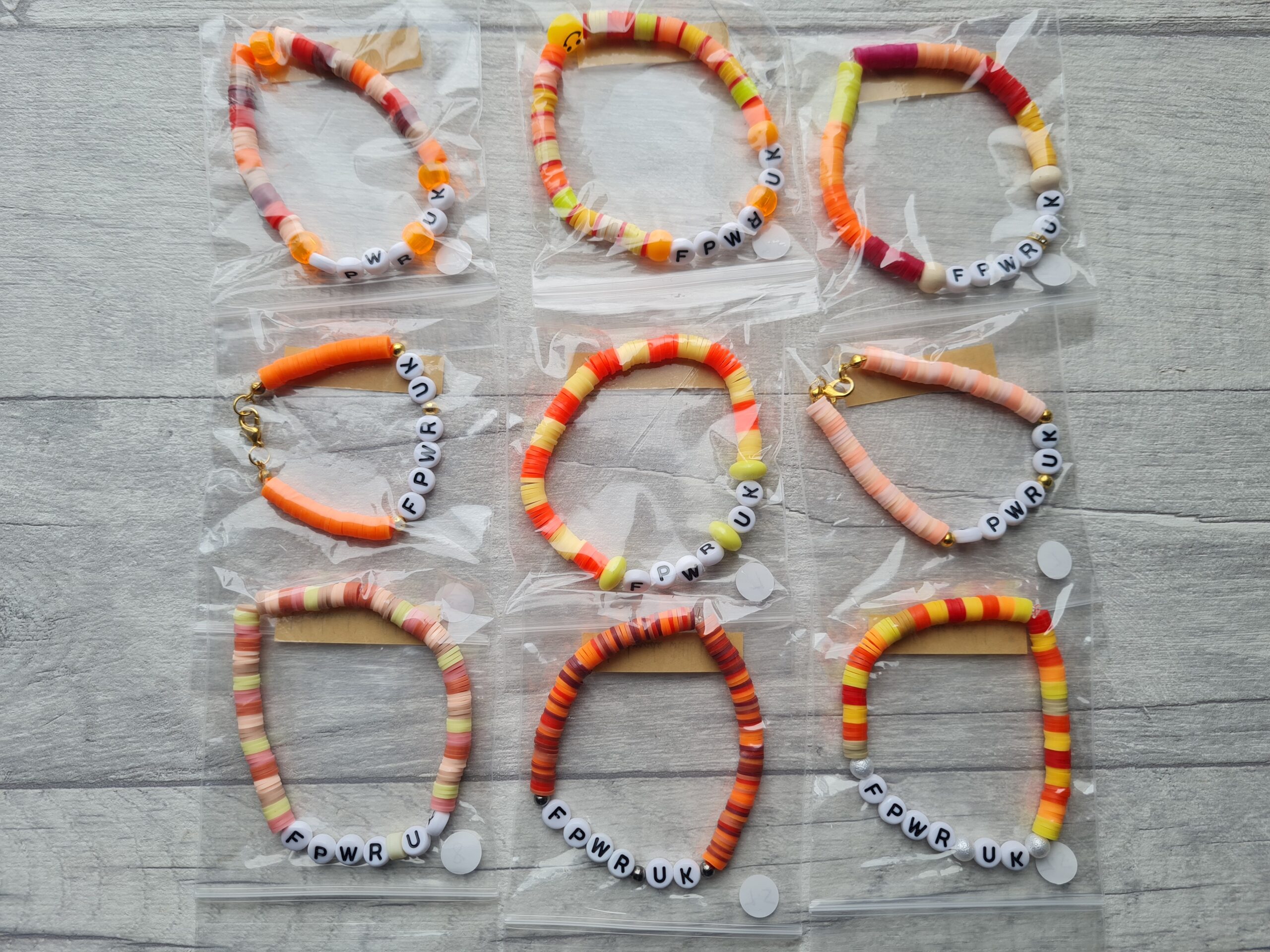 FPWR UK Beaded Bracelets | OOAK Unique Orange Bracelets | Made by PWS Families